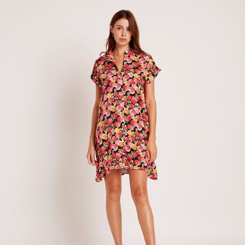 BLACK & FLOWER SHIRT DRESS